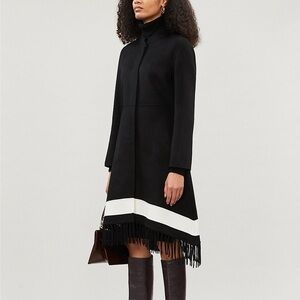 Maje Wool Black Coat with Fringe Hem Size 36 US 2-4